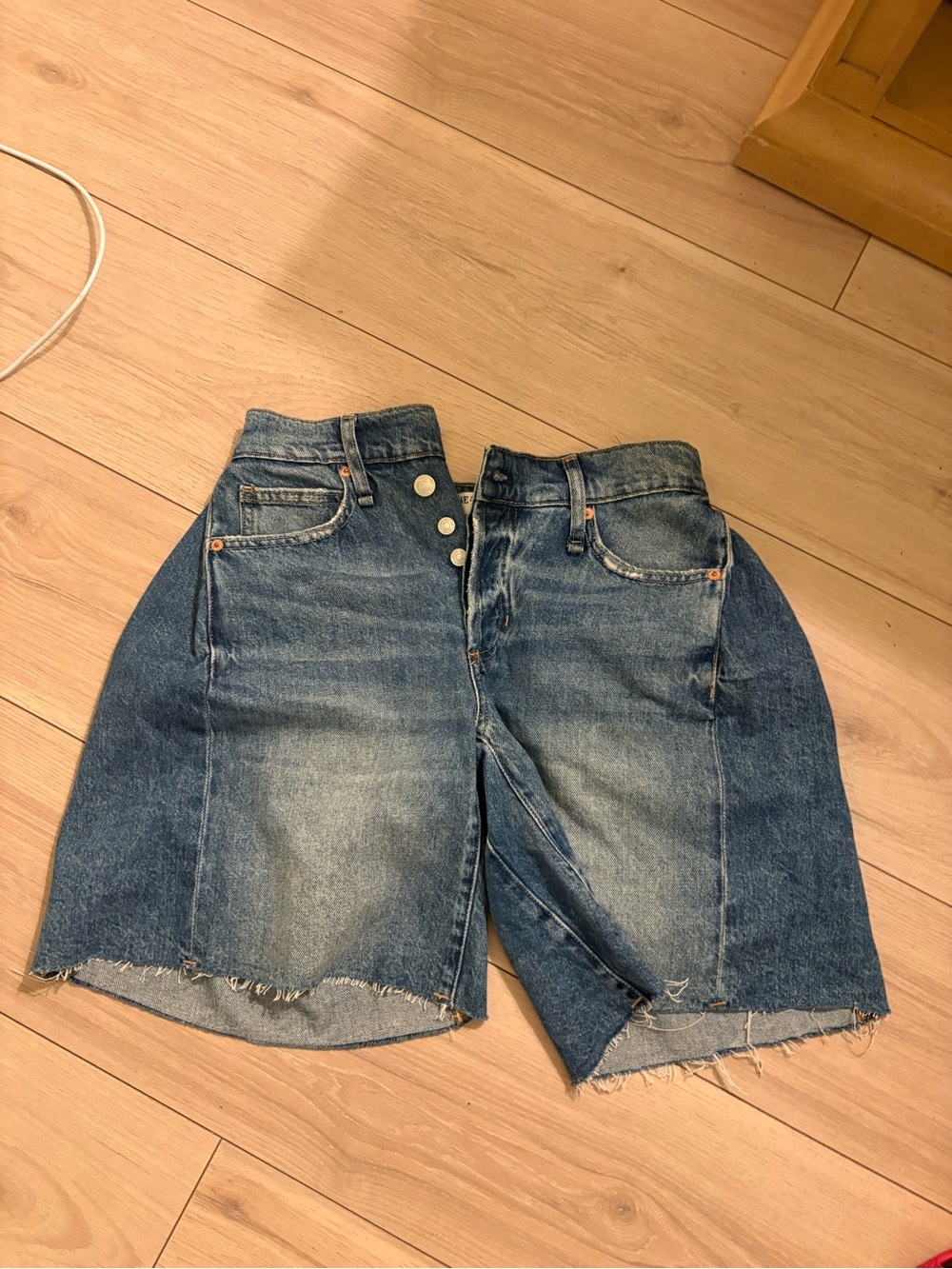 We The Free Distressed Two-Tone Blue Denim Shorts Skirt